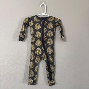 KicKee Pants Kid's Size 9-12 Months Gray Gold Pinecone Print Footless Romper